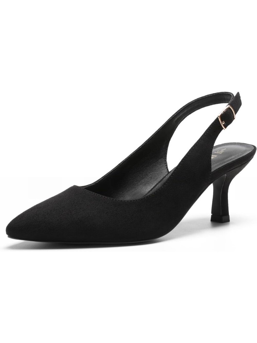 DREAM PAIRS Women's Black Low Kitten Heels Slingback Pointed Toe Sandals Shoes